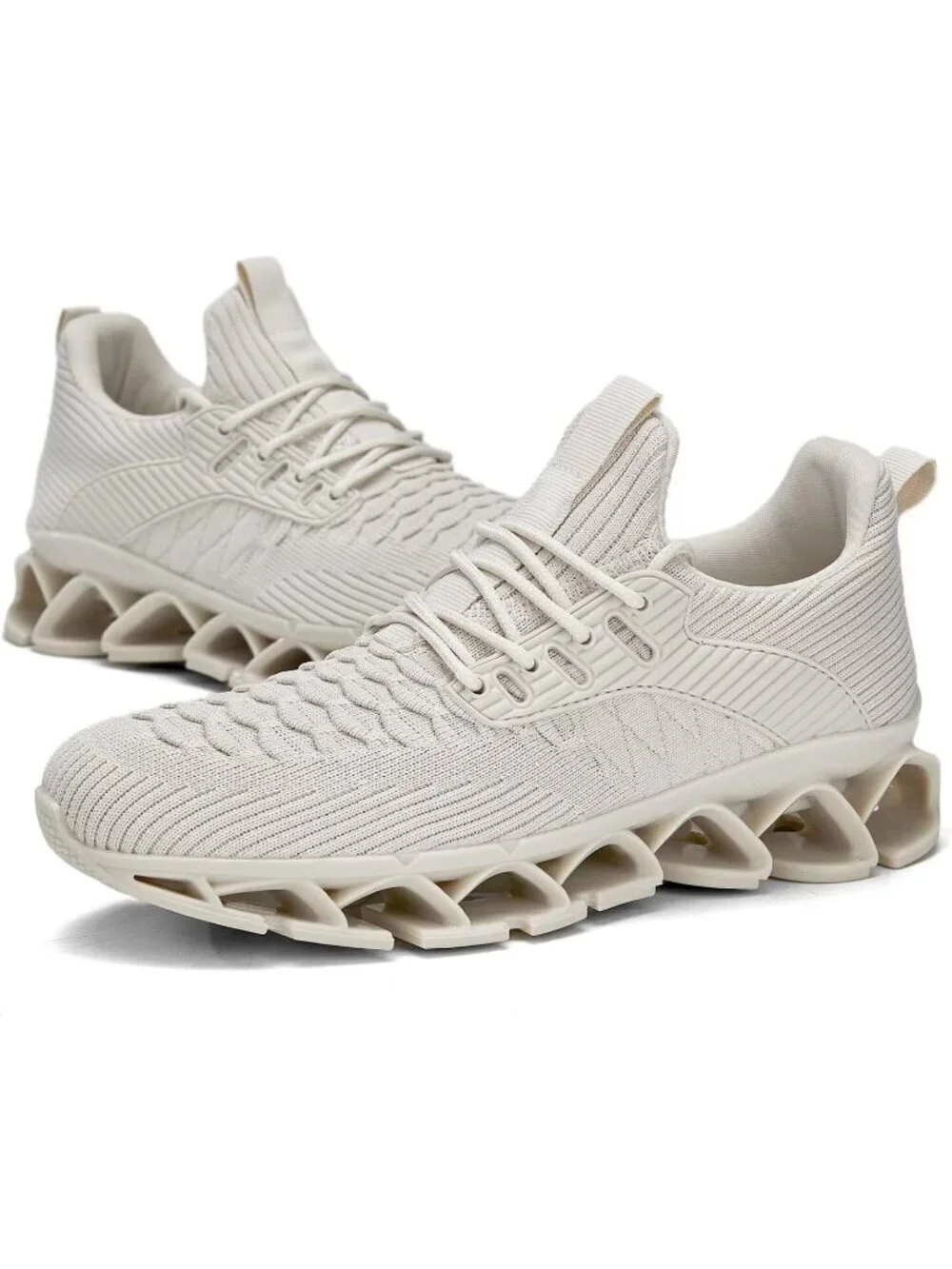 Women's Beige Blade Mesh Comfort Non Slip Athletic Slip on Soft Sneaker Shoes